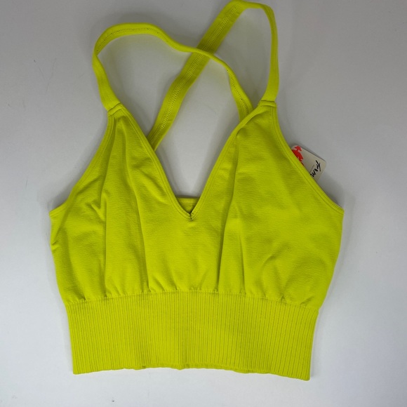 Free People Good Karma Vintage Style Crop Activewear Sports Bra Top Canary - Picture 2 of 7